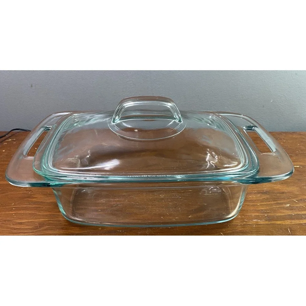 Pyrex Easy Grab Clear Glass Oblong‎ Oven Baking Casserole Dish 2Qt W/Lid EUC